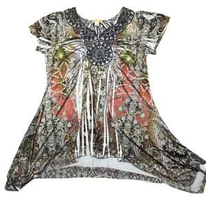 World Unity Boho Festival Tunic Top Beaded Embellished Women M